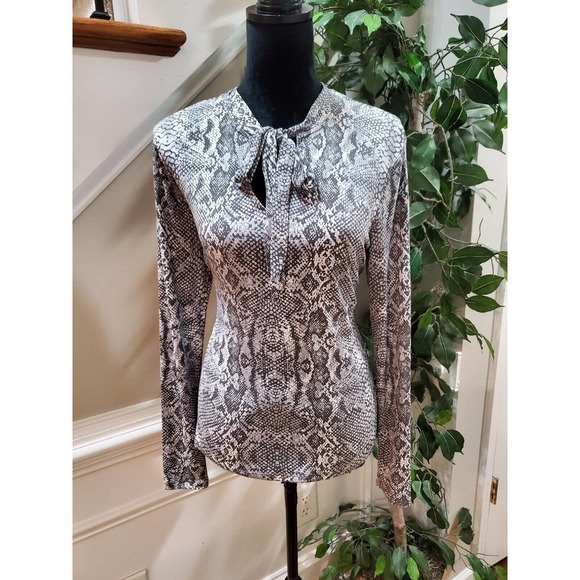 Tahari Womens White & Black Polyester Halter Neck Long Sleeve Top Blouse Medium - Picture 11 of 11